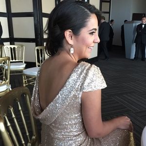 Long gold sequin bridesmaid/prom/evening dress